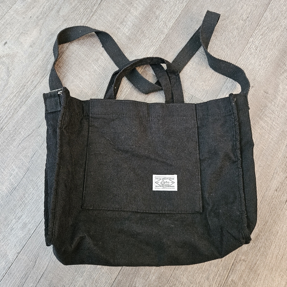 LETU BLACK corduroy Tote Bag Adjustable Shoulder Strap Carry Strap Bag TRAVEL